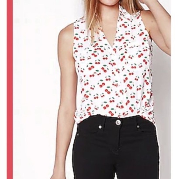 Express Portofino Shirt Original Fit Cherry Print Top Size M - Picture 7 of 7